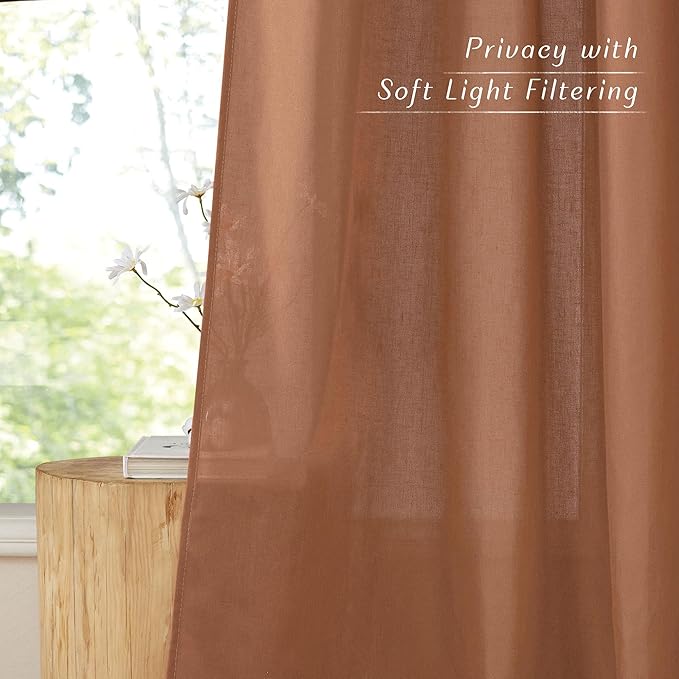 NICETOWN Caramel Linen Curtains for Kitchen, Thick Flax Small Window Treatments Semi Sheer Privacy Assured with Light Through for Cafe/Bathroom, W34 x L80, 2 Panels