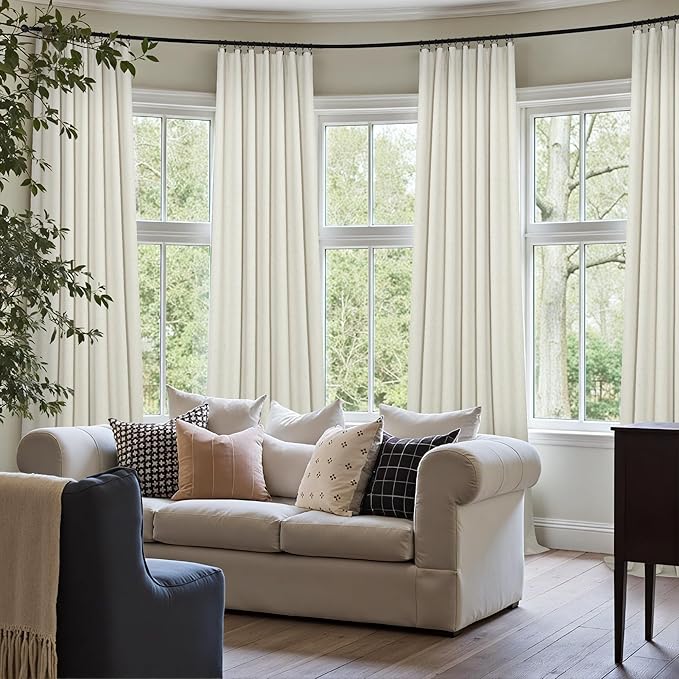 100 Inch Curtains Blackout for Bedroom Cooling Black Out Large Window Linen Look Custom Length 100 Inches Long Neutral Cream Colored Sound Proof Heat Blocking Thermal Drapes for Living Room Dorm 2Pcs