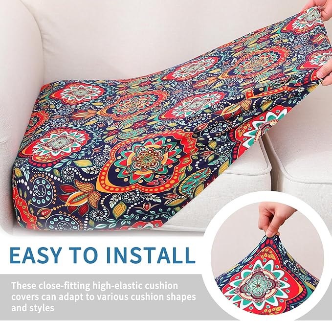 hyha Printed Couch Cushion Covers, Floral Sofa Covers Washable for Cushion Couch, Stretch Pattern Outdoor Cushion Covers for Patio Furniture with Elastic Bottom(Small, Mandala Floral)