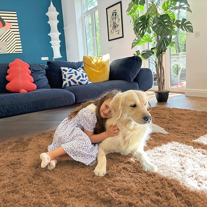 OLANLY 2x4 Machine Washable Runner Rugs for Hallway, Soft Fluffy Shaggy Bedside Rugs for Bedroom, Living Room, Indoor Floor Carpet for Kids Girls and Boys, Nursery Rooms, Home Decor Aesthetic, Khaki