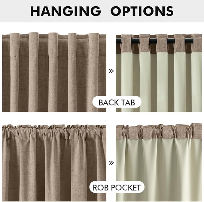 MIULEE 100% Blackout Linen Curtains for Bedroom, Brown Solid Luxury Decor Thermal Insulation Room Darkening Drapes for Living Room Nursery Back Tab Rod Pocket 42 x 108 Inches, 2 Panels