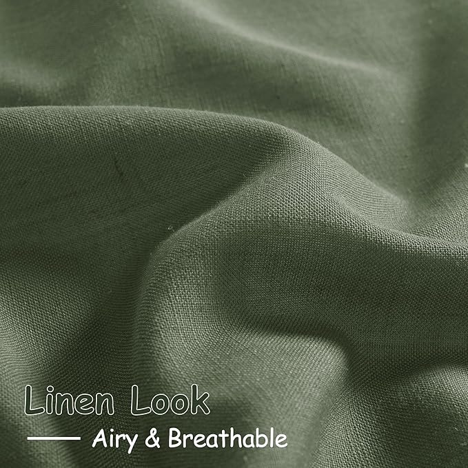 Nanspring Olive Green Linen Sheer Curtains 90 Inch Length 2 Panel Set Back Tab Rod Pocket Semi Sheer Light Filtering Breathability Elegance Modern Design for Bathroom Living Room 60x90