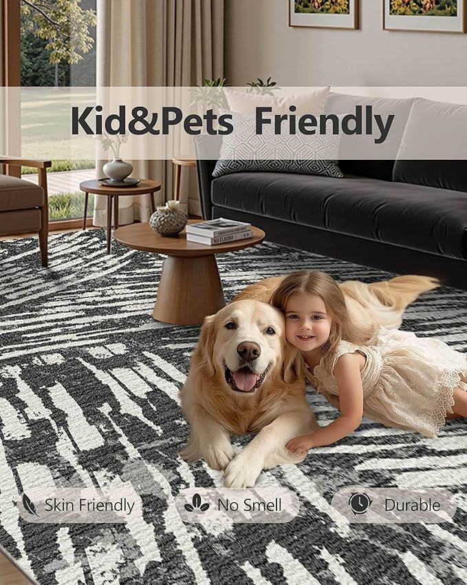 Latte&Fog 8x10 Area Rugs for Living Room, Large Modern Abstract Washable Rug, Boho Non Slip Low Pile Carpet for Indoor Bedroom Dining Room, Office, Dorm, Classroom, Farmhouse and Kids Room
