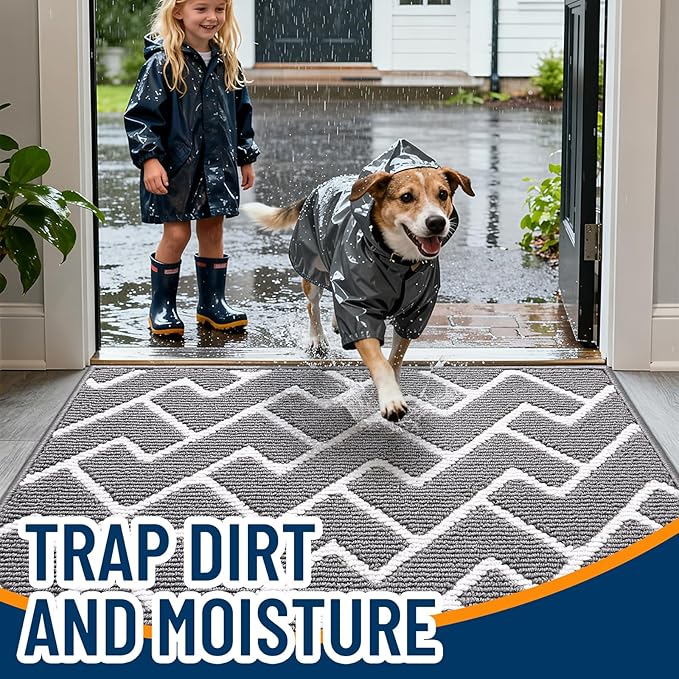 OLANLY Front Door Mat, Non-Slip Rubber Backing, Dirt Resistant and Absorbent, Washable, Easy to Clean Low-Profile Indoor Doormat for Back Door, Entryway, Inside Entrance, 47x23, Grey