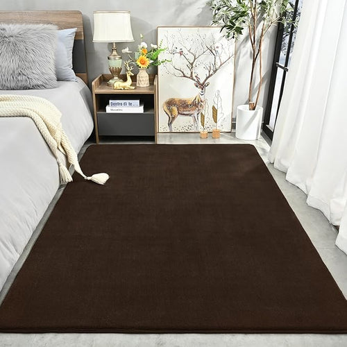 Amearea Modern Area Rugs for Bedroom Living Room, 4x6 Feet Brown Thickened Memory Foam Rug, Fluffy Indoor Washable Rugs Non Slip Minimalist Carpet for Kids Boys Girls Dorm Nursery Room Decor