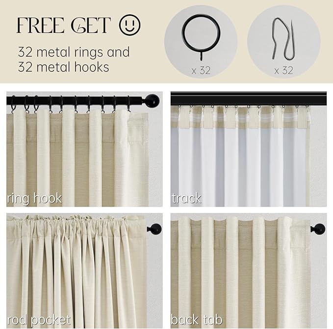Topfinel Cream White 100% Blackout Curtains 72 Inches Long 2 Panels for Bedroom Natural Linen Heavy Insulated Bay Window Curtains Modern Neutral Drapes for Bedroom Small Window Treatment (W52 x L72)