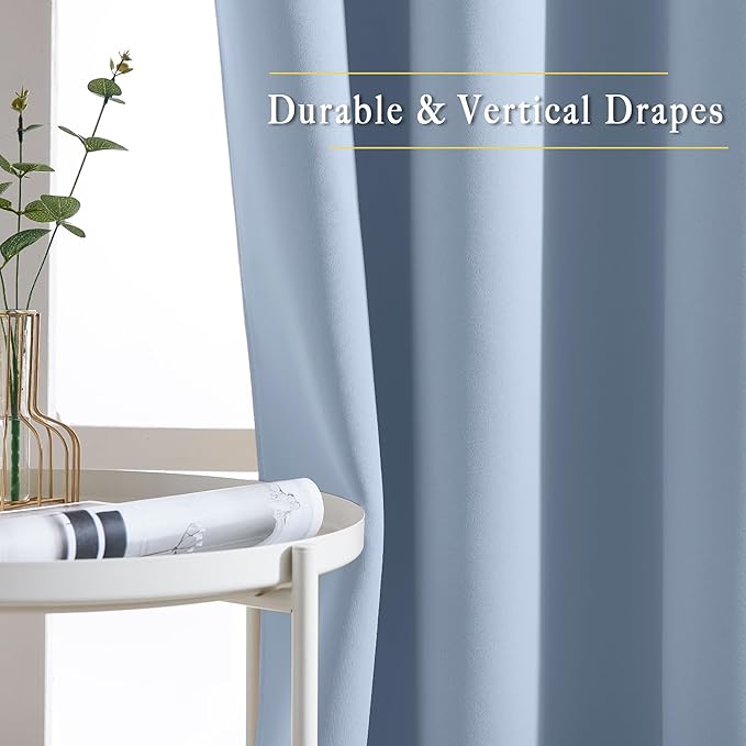 NICETOWN Insulated Curtains Blackout Draperies - Triple Weave Thermal Insulated Solid Ring Top Blackout Panels/Drapes for Bedroom(Vintage Blue, Set of 2, 52 x 45 Inch)