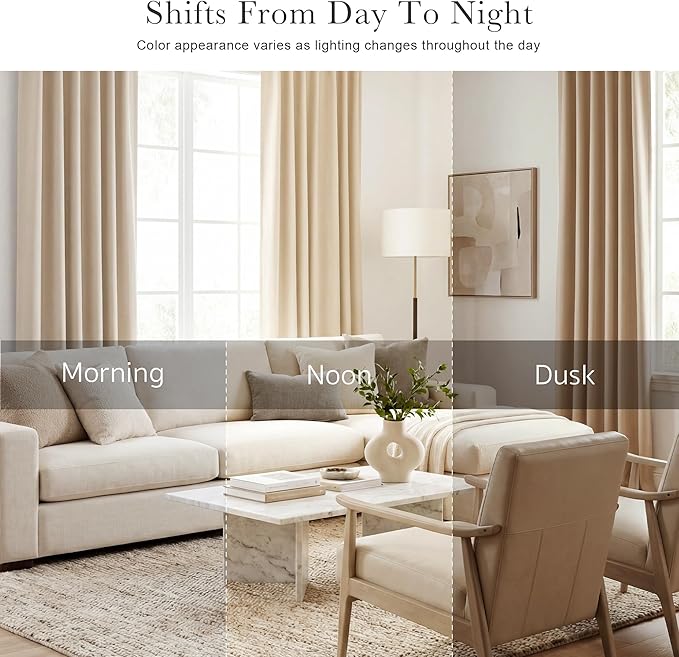 PONY DANCE Living Room Curtains - Window Treatments Blackout Curtain Panels Back Tab & Rod Pocket Draperies Energy Saving Drapes for Dining Room, W 52 by L 72, Biscotti Beige, 2 Pieces