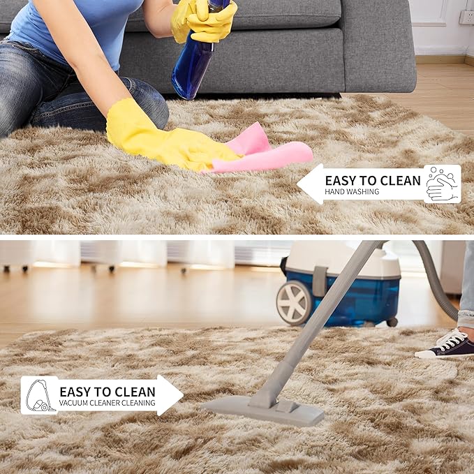 Tepook Area Rugs 9x12 for Living Room, Super Soft Fluffy Rugs for Bedroom, Modern Shaggy Rug Fuzzy Carpets for Kids, Plush Indoor Nursery Home Decor Rug with Non-Slip Bottom, Tie-Dyed Beige