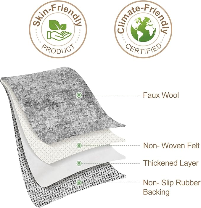 Nakagishi 5x7 Area Rugs Living Room: Washable Abstract Large Neutral Soft Rug Stain Resistant Modern Indoor Floor Non-Slip Carpet for Bedroom Nursery Kids Playroom Office Dining Room Dorm- Grey