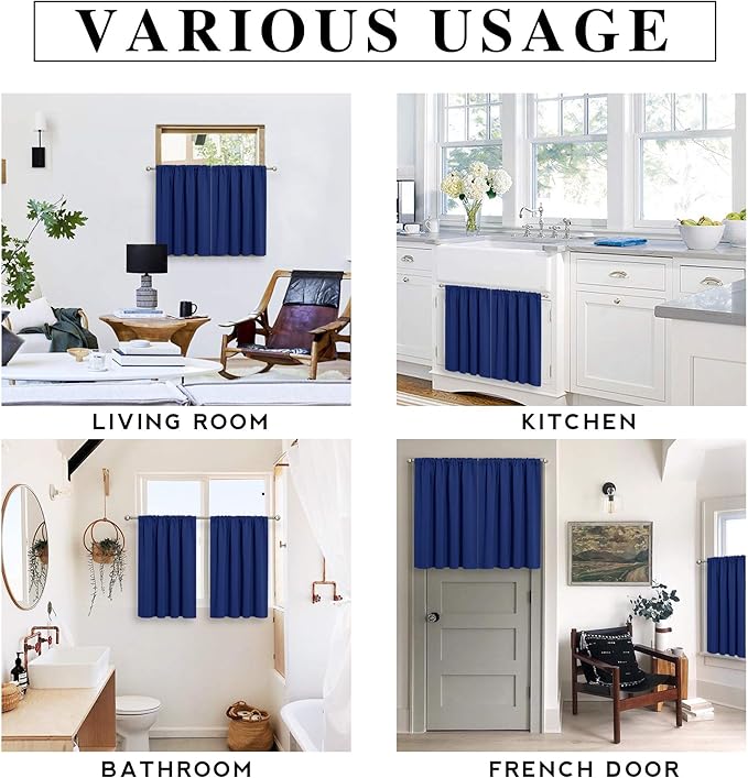 RYB HOME Blackout Curtains for Bedroom Living Room 63 inches Long, Thermal Insulated Privacy Rod Pocket Drapes for Nursery Office Home Theater, Width 42 by Length 63, Marine Blue, 2 Panels