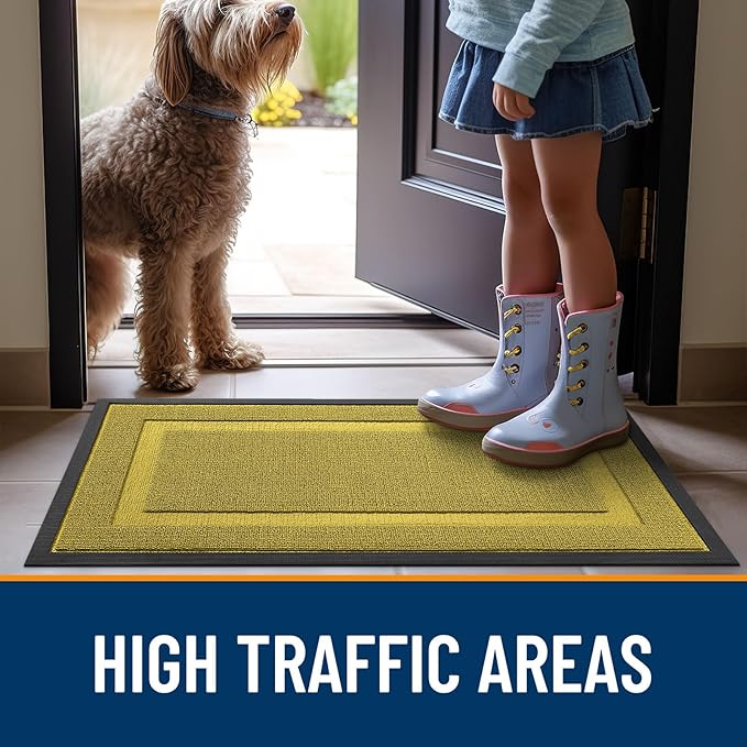 OLANLY Front Door Mat Indoor Outdoor Entrance, Waterproof All-Season, All-Weather Doormat, Sturdy Natural Rubber, Low Profile, Easy Clean Patio Porch Entryway Mat, 47x32, Lime Green