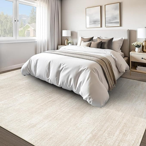 Area Rugs 8x10 for Living Room: Washable Rug Modern Abstract Neutral Soft Non-Slip Low-Pile Indoor Large Carpet for Bedroom Dining Room Playroom Home Office (Beige, 8'x10')