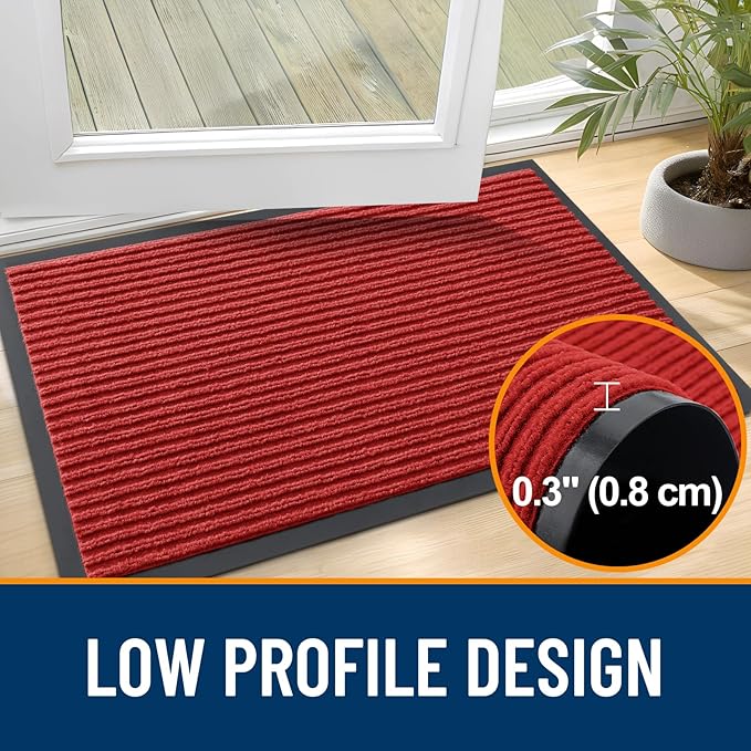 OLANLY Front Door Mat Indoor Outdoor Entrance, Waterproof Heavy Duty Doormat, Fade Resistant, Low Profile, Easy Clean Patio Porch Welcome Floor Mats for Entry, 71x23, Red