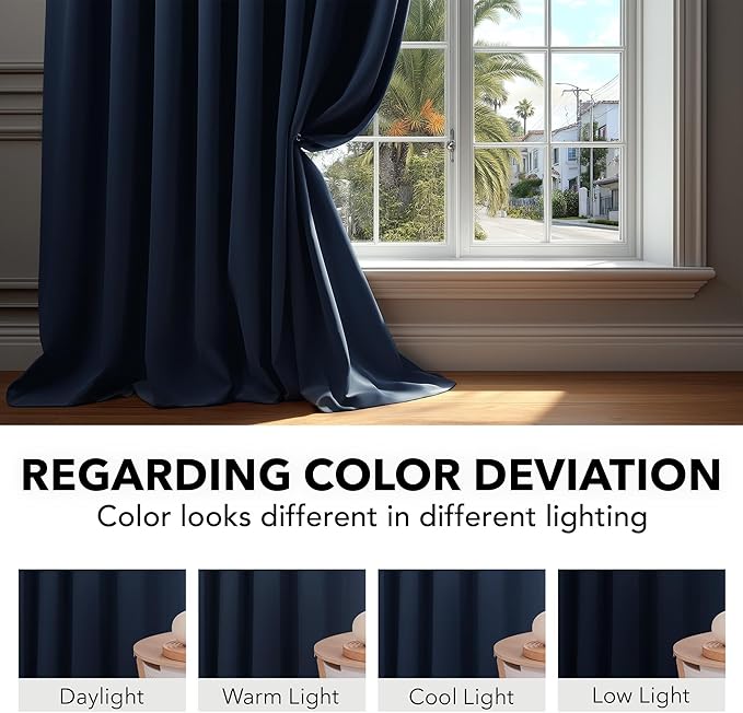 Deconovo Blackout Curtains, Thermal Insulated, W38 x L84 2 Panels, Back Tab, Machine Washable, Room-Darkening Drapes for Bedroom/Living Room Navy Blue