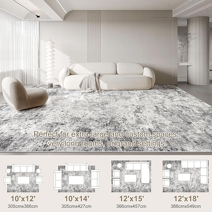 UERMEI 10x14 Area Rug Living Room Rugs - Washable Neutral Modern Abstract Soft Thin Large Rug Indoor Floor No Slip Rug Carpet for Bedroom Under Dining Table Home Office Decor - Grey