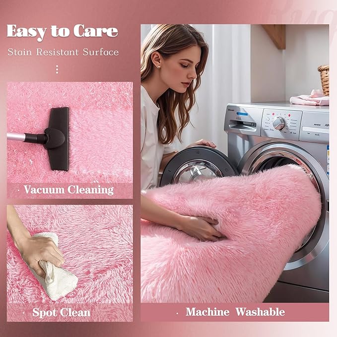 Pink Rugs for Bedroom Girls: 8x10 Fluffy Shag Soft Washable Rug Large Fuzzy Plush Indoor Carpet for Living Room Nursery Playroom Kids Girls Boys Room (Pink, 8'x10')