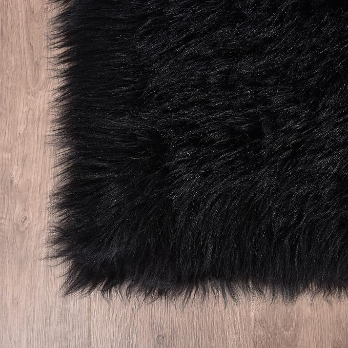 Goolela Black Sheepskin Area Rug 10x12 Fluffy Fuzzy Shag Carpet for Living Room Bedroom Furry Faux Fur Soft Rectangle