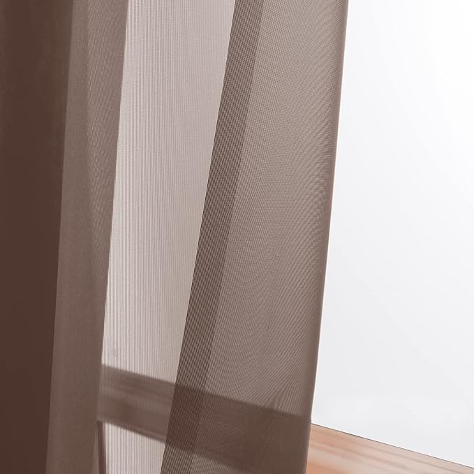 OWENIE Chocolate Sheer Curtains 96 Inch Length, Elegant Sheer Curtains for Bedroom, Window Voile Sheer Curtain Panels/Drapes/Treatment for Living Room, 2Pcs, Each 42" W x 96" L
