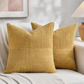 Fancy Homi 2 Packs Mustard Yellow Big Decorative Throw Pillow Covers 24x24 Inch for Living Room Couch Bed, Farmhouse Boho Home Decor, Soft Corss Corduroy Patchwork Accent Square Cushion Case 60x60 cm