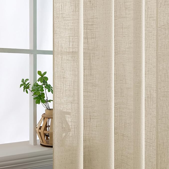 MIULEE Linen Curtains 84 Inch Length 2 Panels for Bedroom Living Room, Soft Thick Linen Textured Back Tab Window Drapes Semi Sheer Light Filtering Rod Pocket Modern Farmhouse Decor