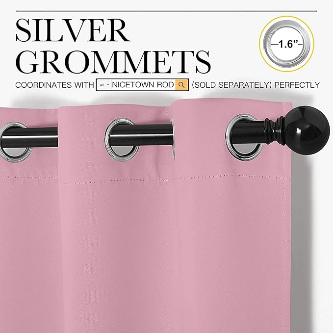 NICETOWN 84 inches Blackout Curtains for Office and Theater, Thermal Insulated Solid Grommet Drapes for Living Room (Crystal Pink, 1 Pair, 42 inches Wide)