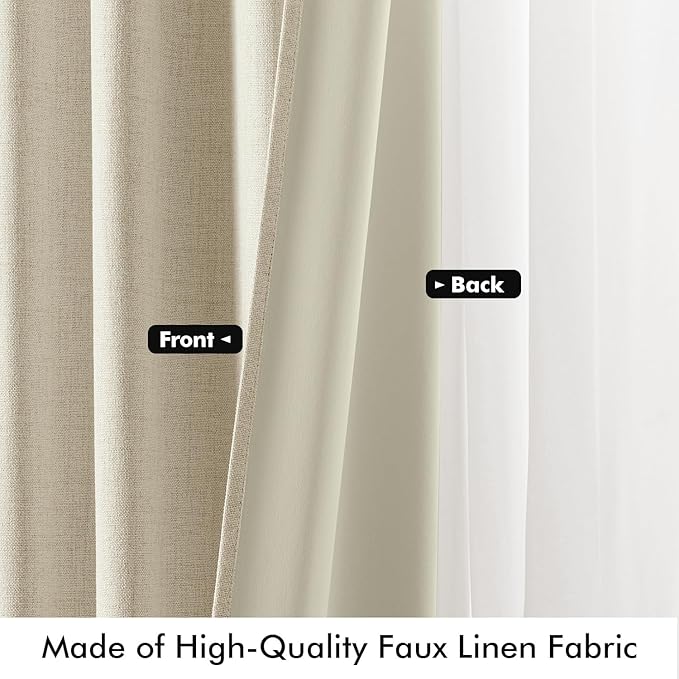 MIULEE 100% Blackout Linen Curtains for Bedroom, Cream Solid Luxury Decor Thermal Insulation Room Darkening Drapes for Living Room Nursery Back Tab Rod Pocket 42 x 63 Inches, 2 Panels