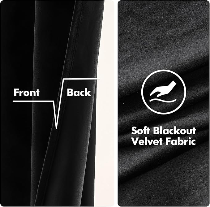 MIULEE Black Velvet Curtains 90 Inches Long Halloween Room Darkening Thermal Insulating Blackout Curtains with Grommet Top for Bedroom/Living Room Light Blocking Soundproof Set of 2