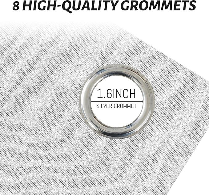Yakamok White Curtains 100% Blackout 84 Inches Long,Room Darkening Textured Curtains for Living Room Thermal Grommet Bedroom Curtain 2 Panels with Greyish White Liner