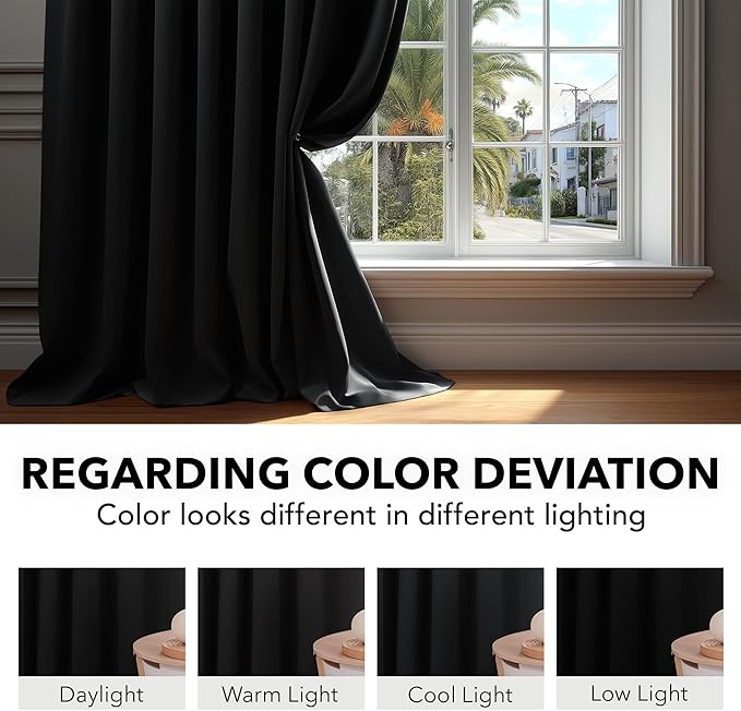 Deconovo Blackout Curtains, Thermal Insulated, W70 x L84 2 Panels, Back Tab, Machine Washable, Room-Darkening Drapes for Bedroom/Living Room Black