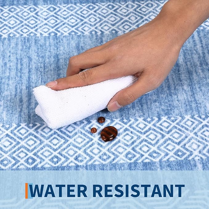 Washable 2.5x10 Kitchen Runner Rug, Easy Clean Geometri Rugs for Hallway Entryway, Indoor Outdoor Non Slip Rug Farmhouse Morden Carpet Door Mat Area Rug for Laundry Room Light Blue