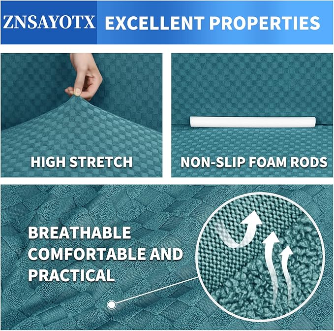 ZNSAYOTX 1 Piece Jacquard Couch Covers for 2 Cushion Couch High Stretch Loveseat Slipcover for Pets Dogs Anti Slip Love Seat Sofa Slipcover Furniture Protector (Loveseat, Peacock Blue)