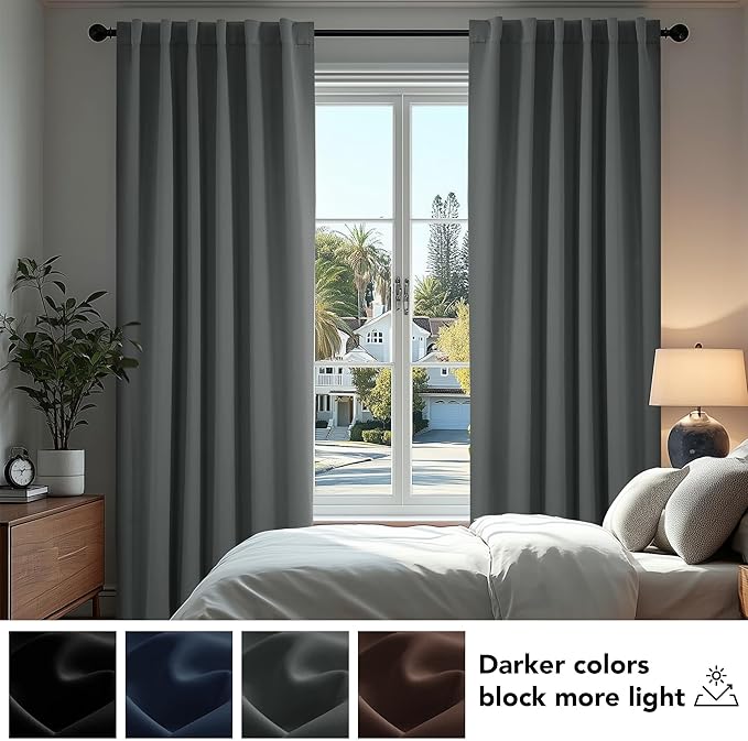 Deconovo Blackout Curtains, Thermal Insulated, W38 x L63 2 Panels, Back Tab, Machine Washable, Room-Darkening Drapes for Bedroom/Living Room Dark Grey