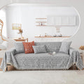 HANDONTIME Bohemian Grey and White Couch Cover for Dogs Aztec Tribal Sofa Covers for 3 Cushion Couch Aesthetic Tassel Couch Slipcover Sofa Seat Cover Universal Loverseat Cover Futon Cover, 71" X150"