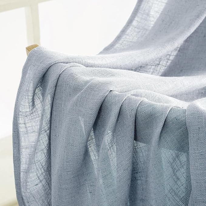 MIULEE Chambray Blue Linen Curtains 96 Inches Long 2 Panels for Bedroom Living Room, Soft Linen Textured Window Drapes Semi Sheer Light Filtering Back Tab Rod Pocket Farmhouse Modern Burlap Look Decor