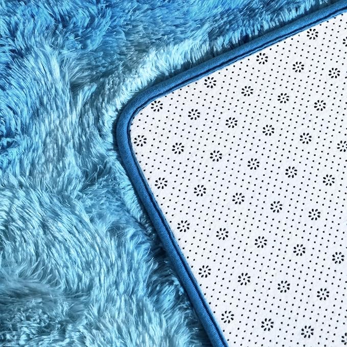 Large Shag Area Rugs 5 x 8, Tie-Dyed Plush Fuzzy Rugs for Living Room, Ultra Soft Fluffy Furry Rug for Bedroom, Indoor Carpet Nursery Rugs for Kids Room Home Decor, Bright Blue