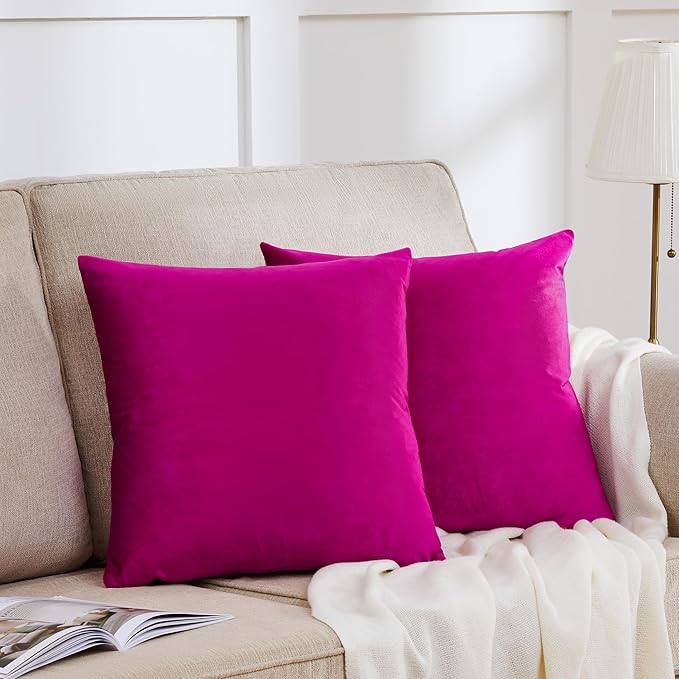 GIGIZAZA Throw Pillow Covers 22x22 Inch Hot Pink Velvet Pillows Decorative Covers Pack of 2 for Sofa Pillowcase Cushion Covers