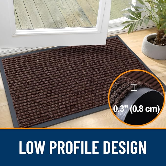 OLANLY Front Door Mat Indoor Outdoor Entrance, Waterproof Heavy Duty Doormat, Fade Resistant, Low Profile, Easy Clean Patio Porch Welcome Floor Mats for Entry, 35x30, Brown