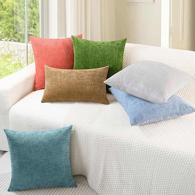 CaliTime Throw Pillow Covers Decorative 12 X 20 Inches Pack of 2 Cozy Chenille Cushion Cases for Couch Sofa Bed Living Room Home Moonbeam Gray