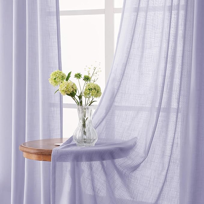 Lavender Linen Curtains Back Tab 108 Inches for Bedroom Living Room 2 Panels Semi Sheer Light Filtering Window Treatment Curtain Modern Elegant Decor Drapes Violet Light Purple 52ﾗ108