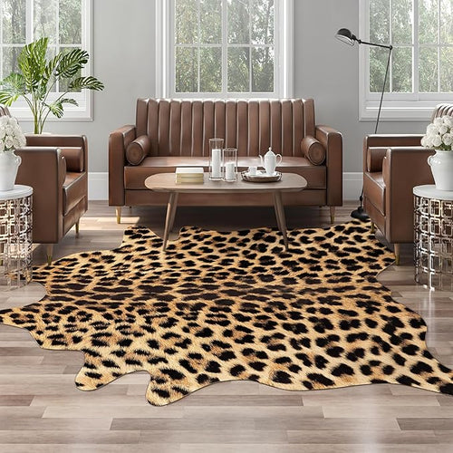 AROGAN Premium Leopard Print Rug 8x10 Feet, Machine Washable Faux Fur Cheetah Rug, Non-Slip Animal Print Hide Leopard Skin Area Rug for Bedroom Living Room Home Decor