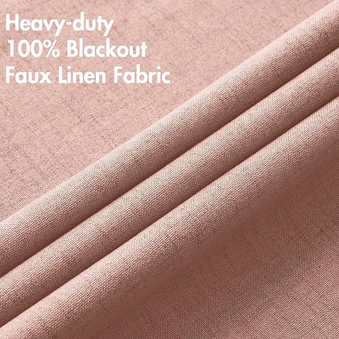 MIULEE Linen Curtains for Bedroom 100% Blackout Thermal Insulated Blush Pink Grommet Room Darkening Curtains & Drapes for Living Room Nursery 52 x 63 Inch (2 Panels)