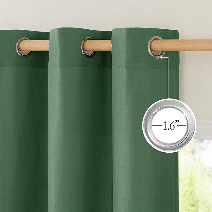 NICETOWN Flax Linen Olive Green Curtains 108 inches Long, Grommet Privacy Semi Sheer Privacy Added with Light Filtering Window Treatment for Bedroom/Living Room, W55 x L108, 2 Panels