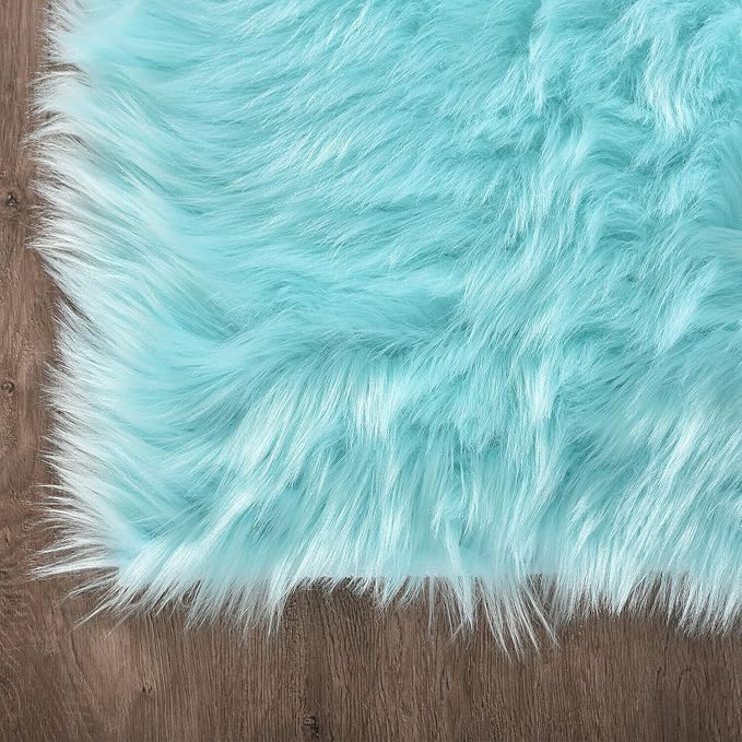 Latepis Light Blue Fur Round Rug 3ft Faux Sheepskin Circle Rug for Living Room Boho Rugs Bedroom Rugs Fluffy Rug for Teen Room Dorm Cute Room Décor