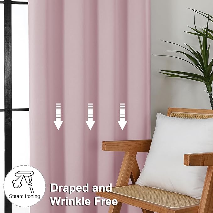Simplebrand Ava Blush Short Blackout Curtains for Bedroom 54 Inches Long 2 Panels Set, Solid Thermal Insulated, Energy Saving Window Treatment Curtains Blackout Drapes, W40 x L54 Inch, Blush