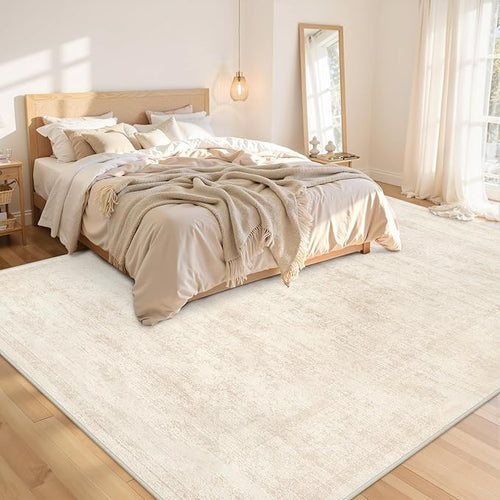 Area Rugs 9x12 Living Room: Vintage Boho Neutral Washable Rug Indoor Soft Large Area Rug Carpet for Bedroom Nursery Farmhouse Dining Room Office Floor Non-Slip Low Pile Under Table Rug Retro Beige