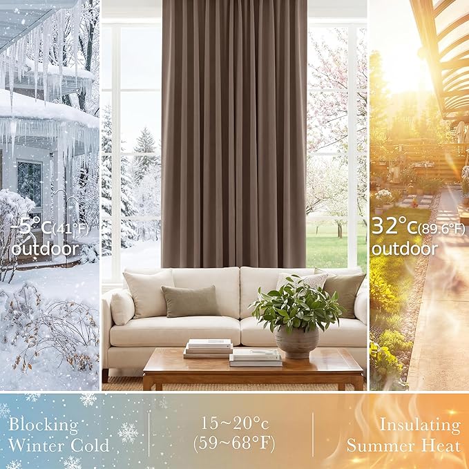 PONY DANCE Blackout Curtains Set - Short Window Curtain Draperies Thermal Insulated Home Decoration Energy Saving Back Tab/Rod Pocket Panels for Bedroom, 42-inch by 30-inch, Mocha, 2 PCs