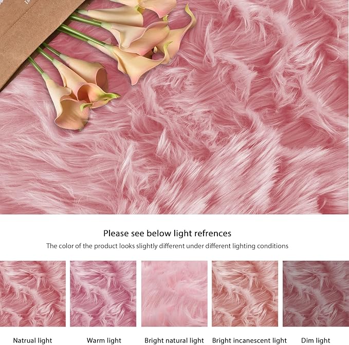 ORINOVA Pink Washable Fluffy Circle Rugs for Bedroom Small Faux Sheepskin Shag Fur Round Rugs 4ft Nursery Rug Cute Room