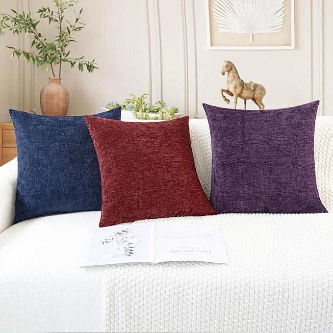 CaliTime Christmas Throw Pillow Covers Decorative 18 X 18 Inches Pack of 2 Cozy Chenille Cushion Cases for Couch Sofa Bed Living Room Home Burgundy