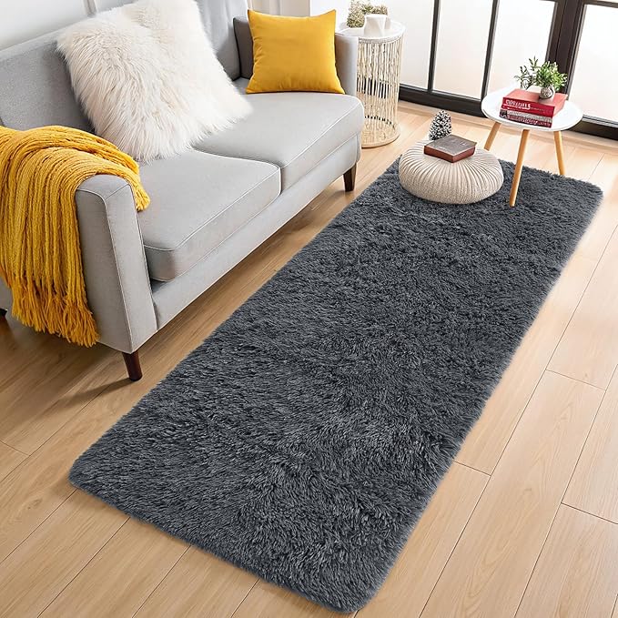 OLANLY 3x6 Machine Washable Runner Rugs for Hallway, Soft Fluffy Shaggy Bedside Rugs for Bedroom, Living Room, Indoor Floor Carpet for Kids Girls and Boys, Nursery Rooms, Home Decor Aesthetic, Grey